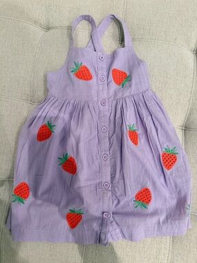 Mini Boden Lilac Strawberry Embroidered Dress